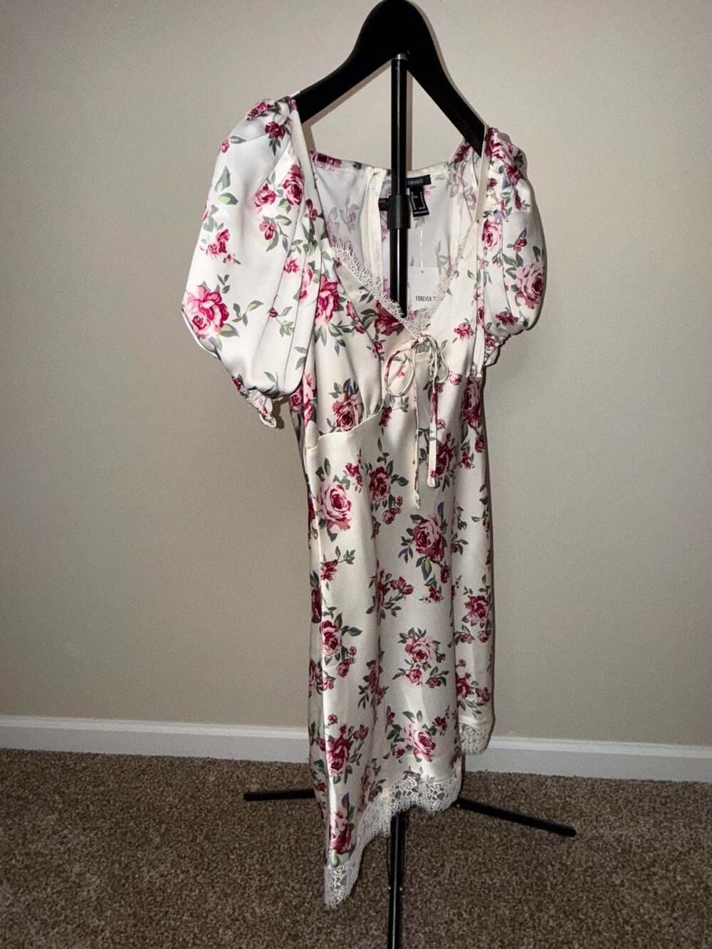 Forever 21 Floral Puff-Sleeve Mini Dress Size M - Picture 5 of 8